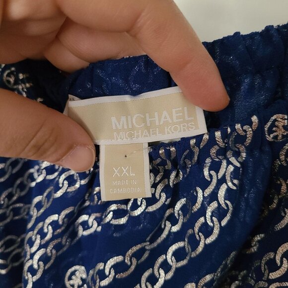 Michael Michael Kors Metallic Chain Link Print Off the Shoulder Ruffle Top XXL - Picture 2 of 8